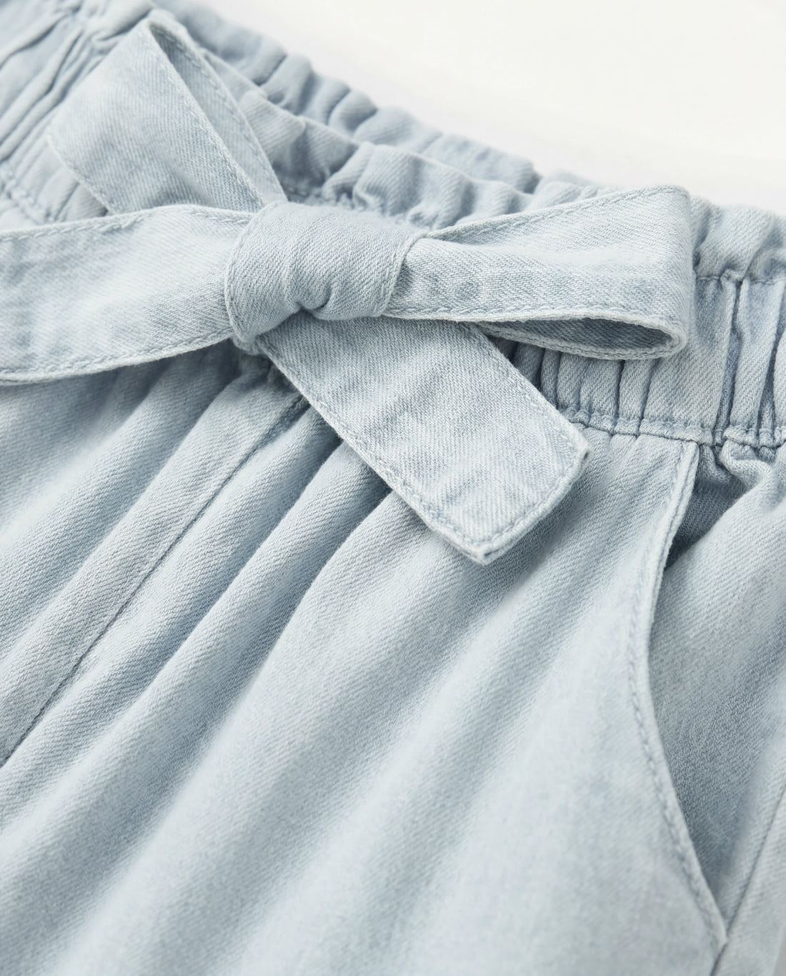 Girls' Soft Cotton Denim Pant with Drawstring Waist — Light Stone Wash