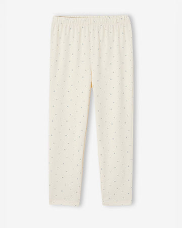 Girl's Cotton Fabric Off White Leggings - Star Print