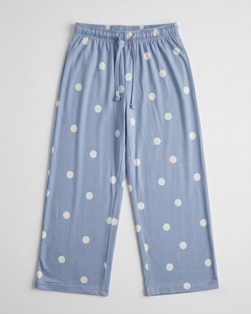 Girls’ Soft Cotton Palazzo Trouser – Blue Polka Dot Print