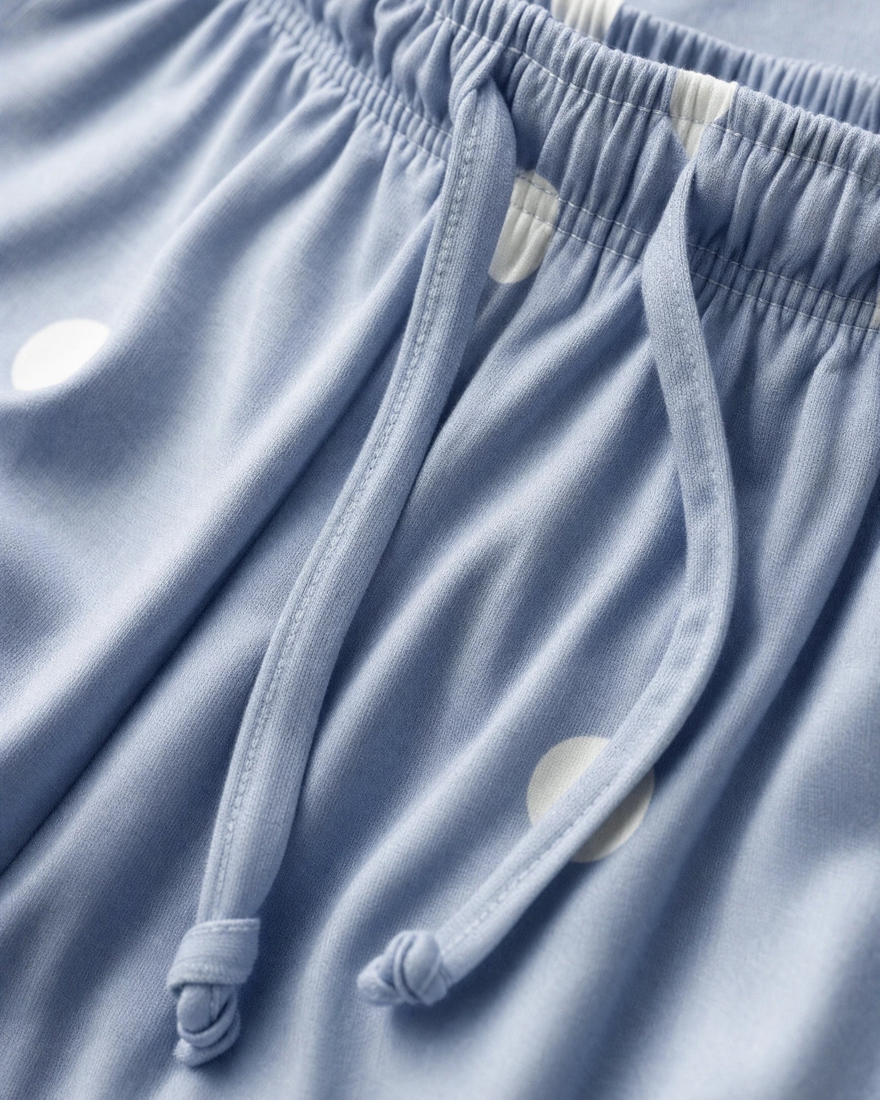 Girls’ Soft Cotton Palazzo Trouser – Blue Polka Dot Print close look at the waist line.