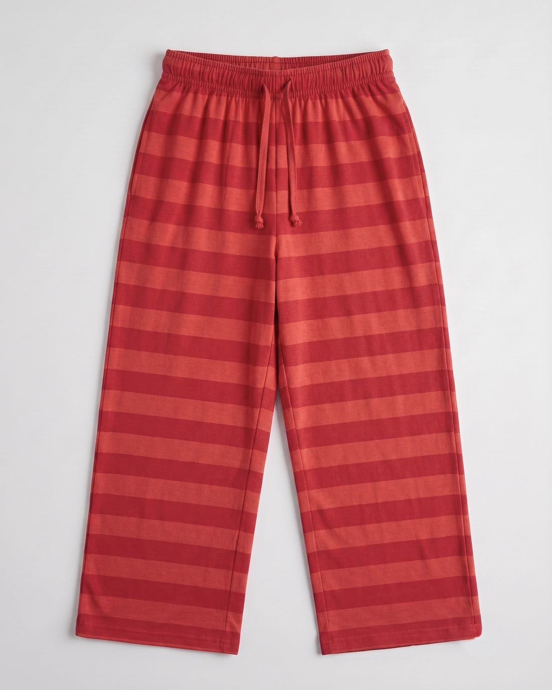 Girls’ soft cotton red striped palazzo trousers with relaxed wide-leg fit and adjustable drawstring