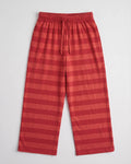 Girls’ soft cotton red striped palazzo trousers with relaxed wide-leg fit and adjustable drawstring