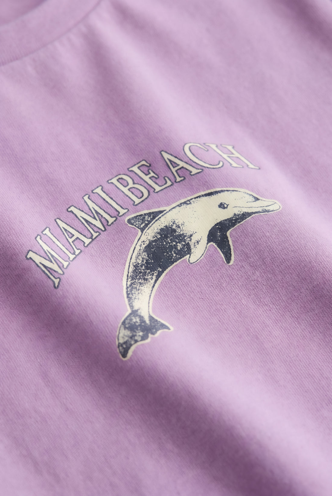 Girls soft cotton full-sleeve T-shirt with Miami Beach dolphin chest graphic and comfortable crew neckline.