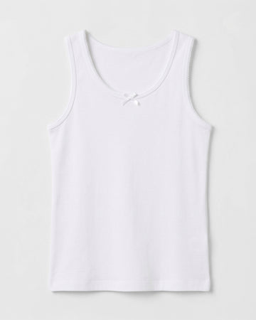 Toddler Girl's Lace Trimmed Cotton Tank Tops | Solid White