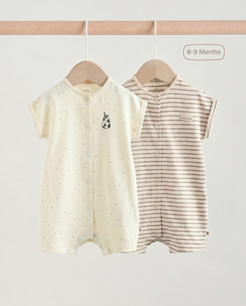 2-Pack Baby Romper Dress - Stripe & Milk Bottle Print