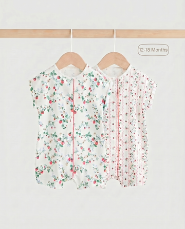 2-Pack Girl's Romper – Strawberry & Floral Print