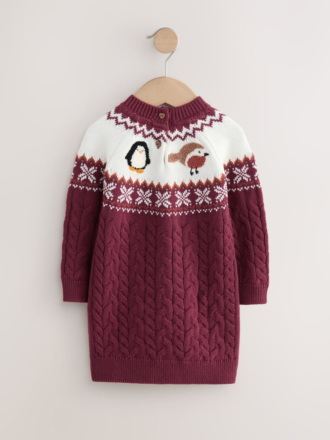 Toddler Girls’ Burgundy Fairisle Pattern Christmas Sweater Dress