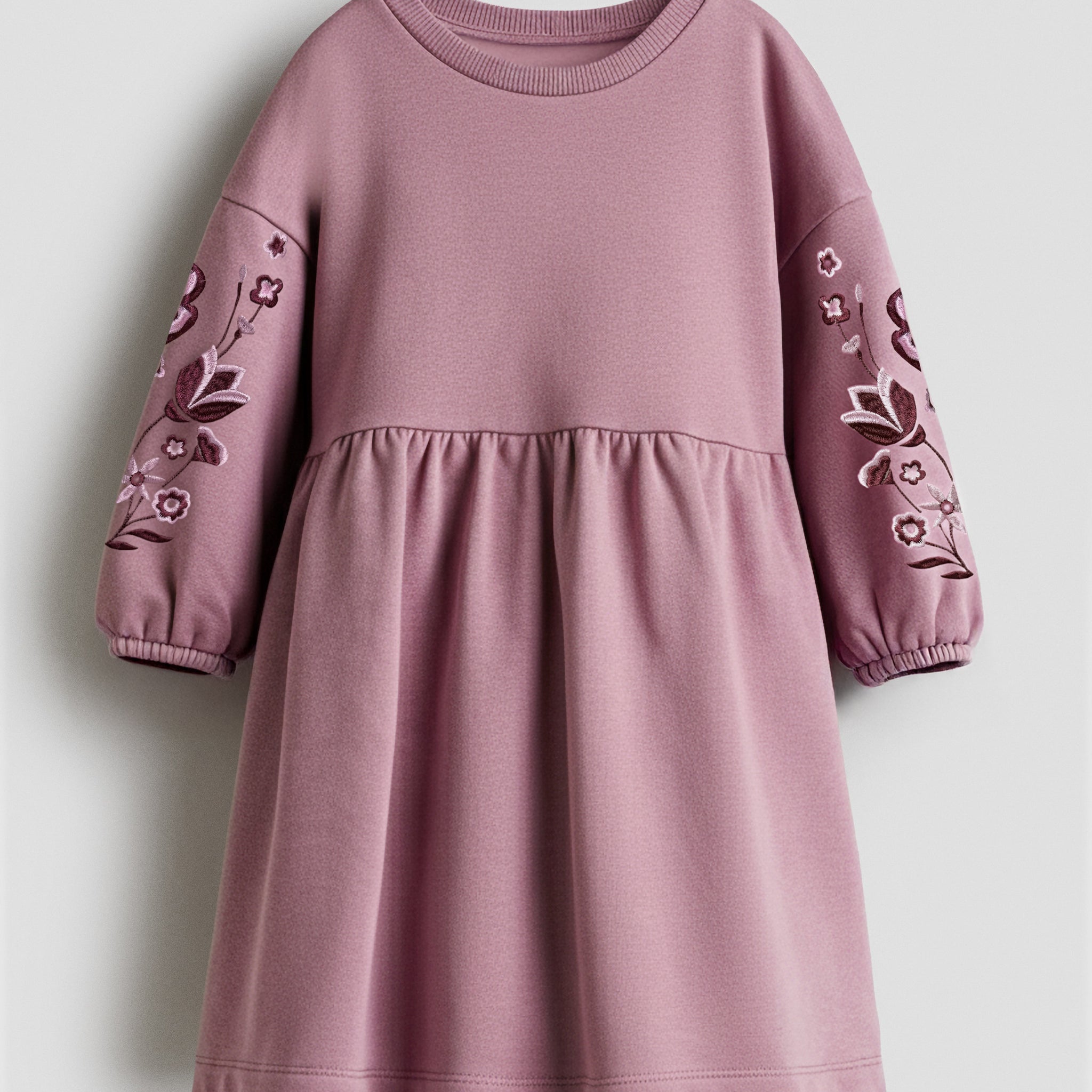 Girl's Embroidered Fleece Lined Sweatshirt Dress