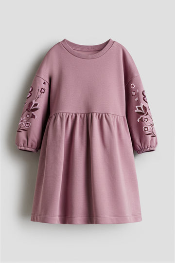 Girl's Embroidered Fleece Lined Sweatshirt Dress