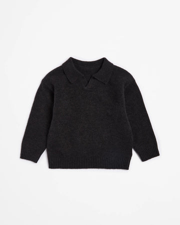 Kid's Knit Polo Jumper | Black
