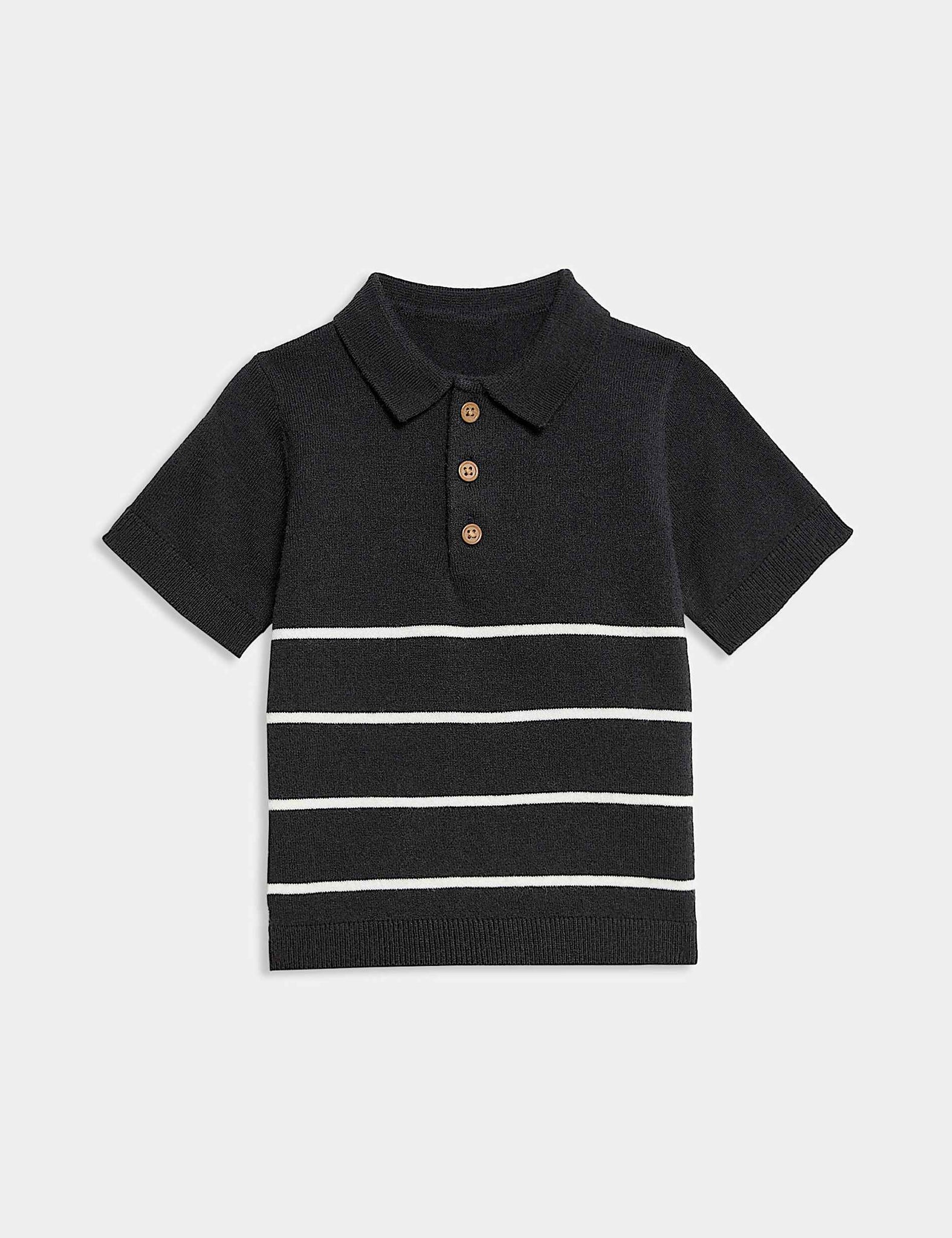 Classic Black Striped Knit Polo Shirt