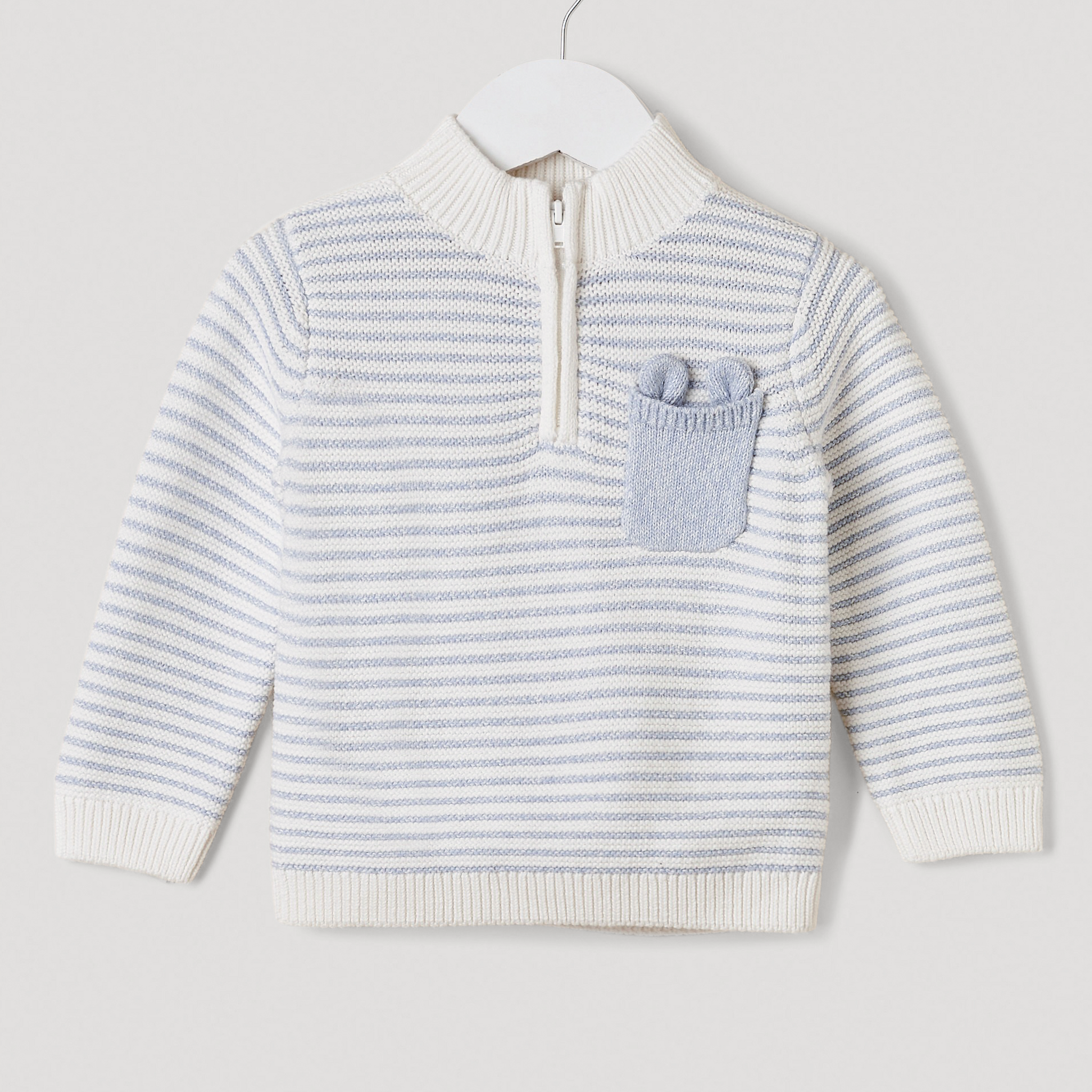 Baby Boys’ Blue & White Striped Half-Zip Sweater