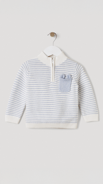 Baby Boys’ Blue & White Striped Half-Zip Sweater