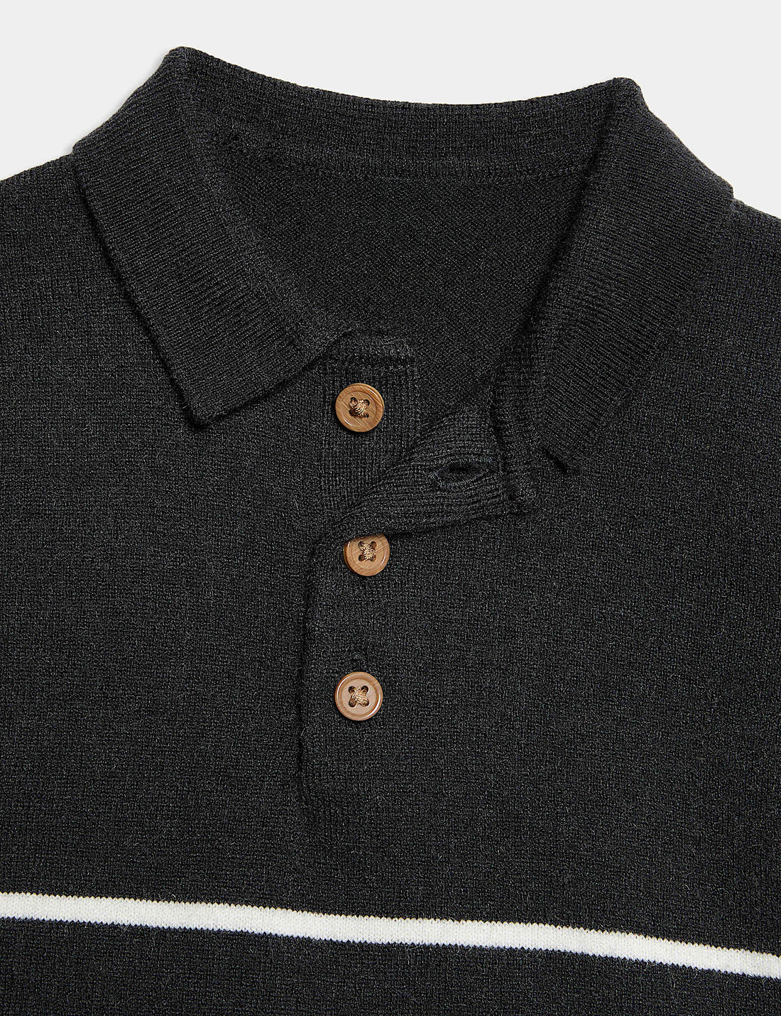 Classic Black Striped Knit Polo Shirt
