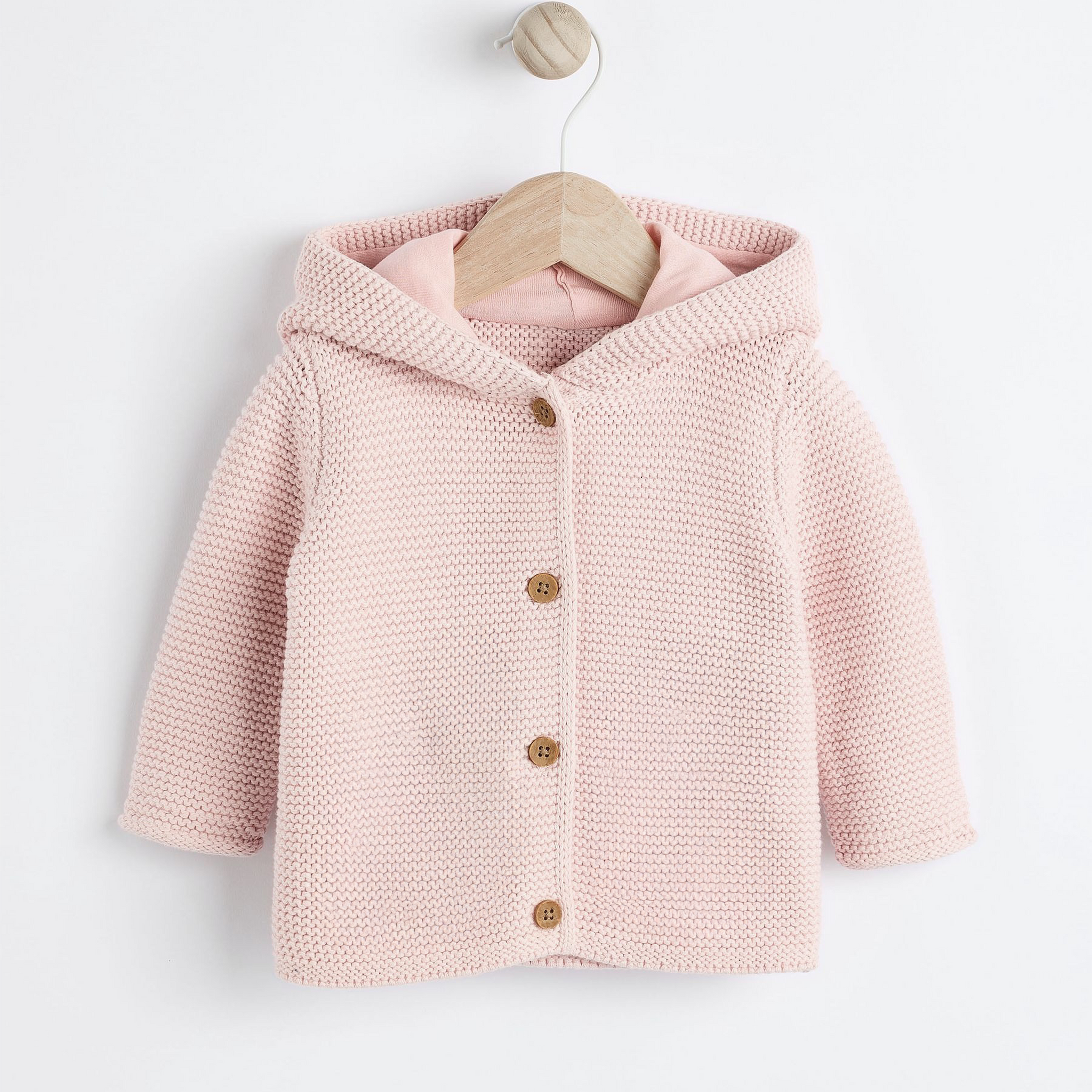 Baby Girl’s Pink Knitted Hooded Cardigan with Bear Ears