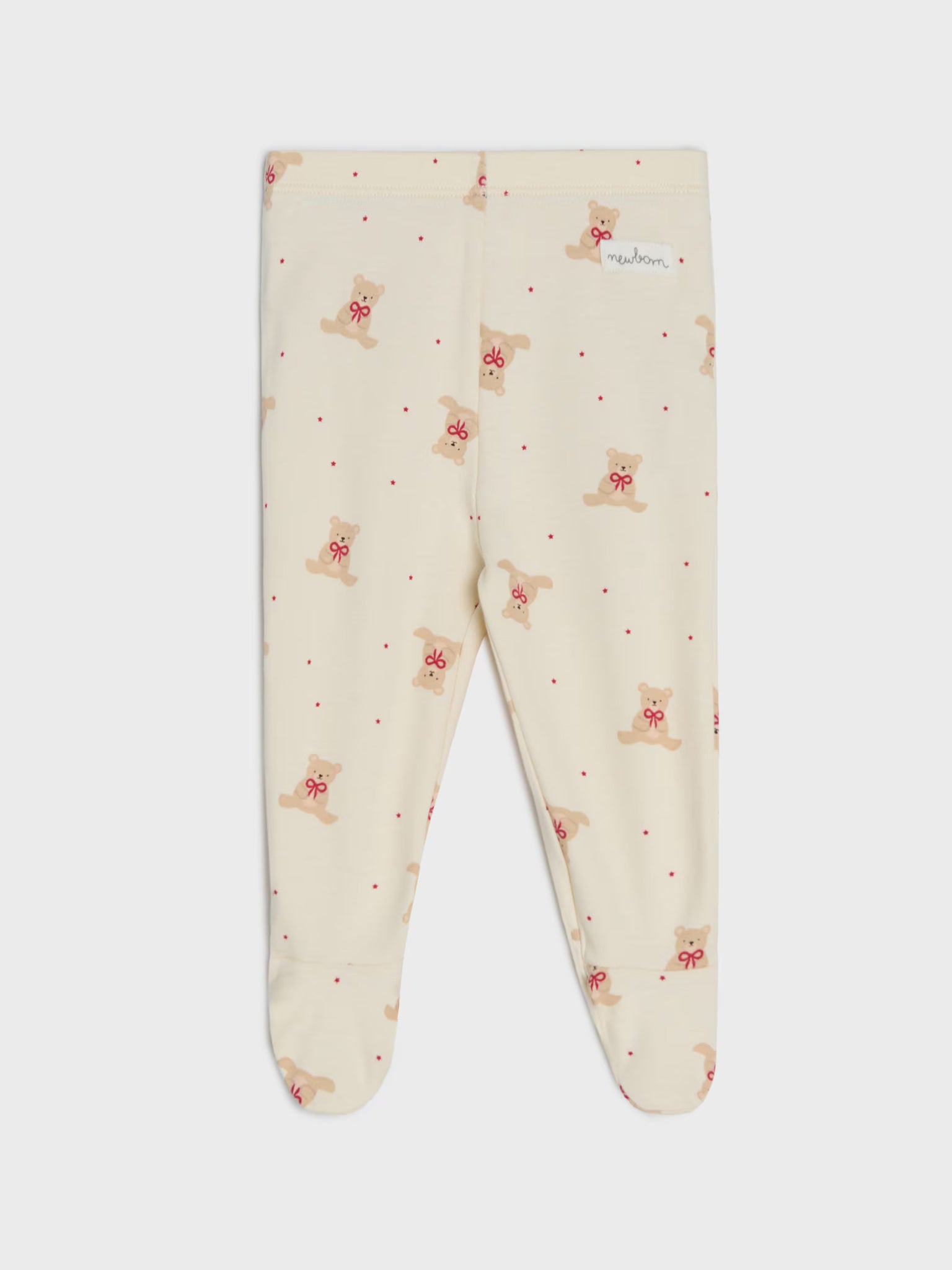 Cream Teddy Bear Print Cotton Baby Leggings