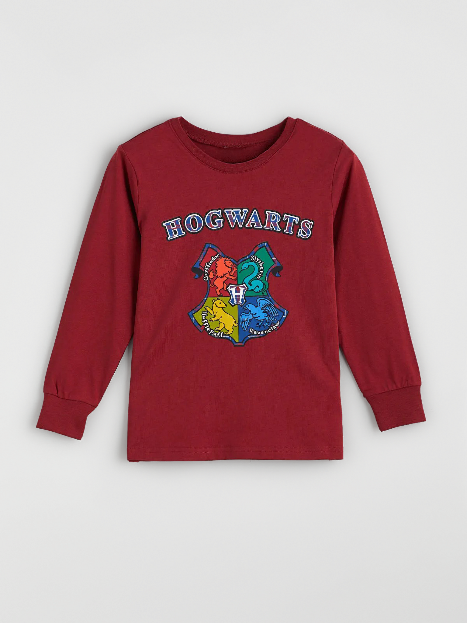 Boys’ Maroon Hogwarts Printed Long Sleeve T-Shirt