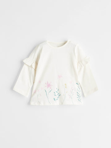 Toddler Girl's Ruffled Shoulder Cotton T-shirt