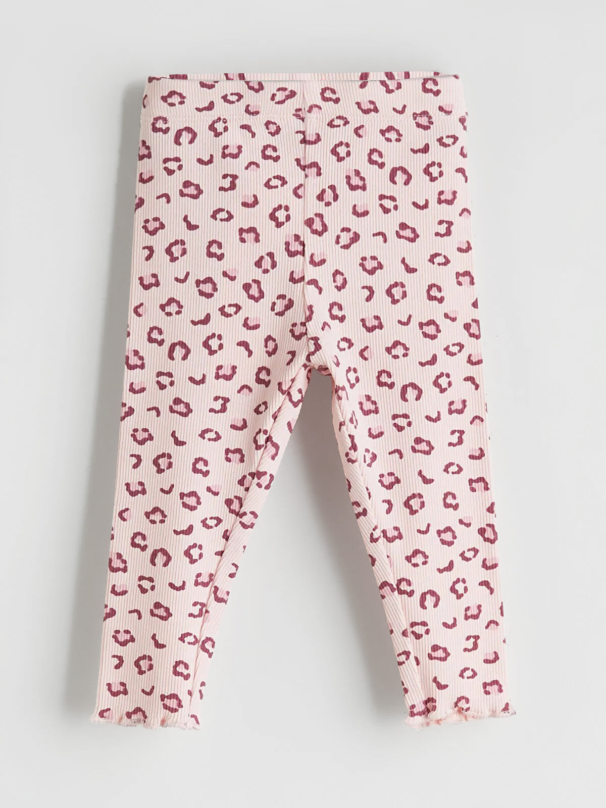 Girls’ Ribbed Cotton Leopard Print Leggings – Pink
