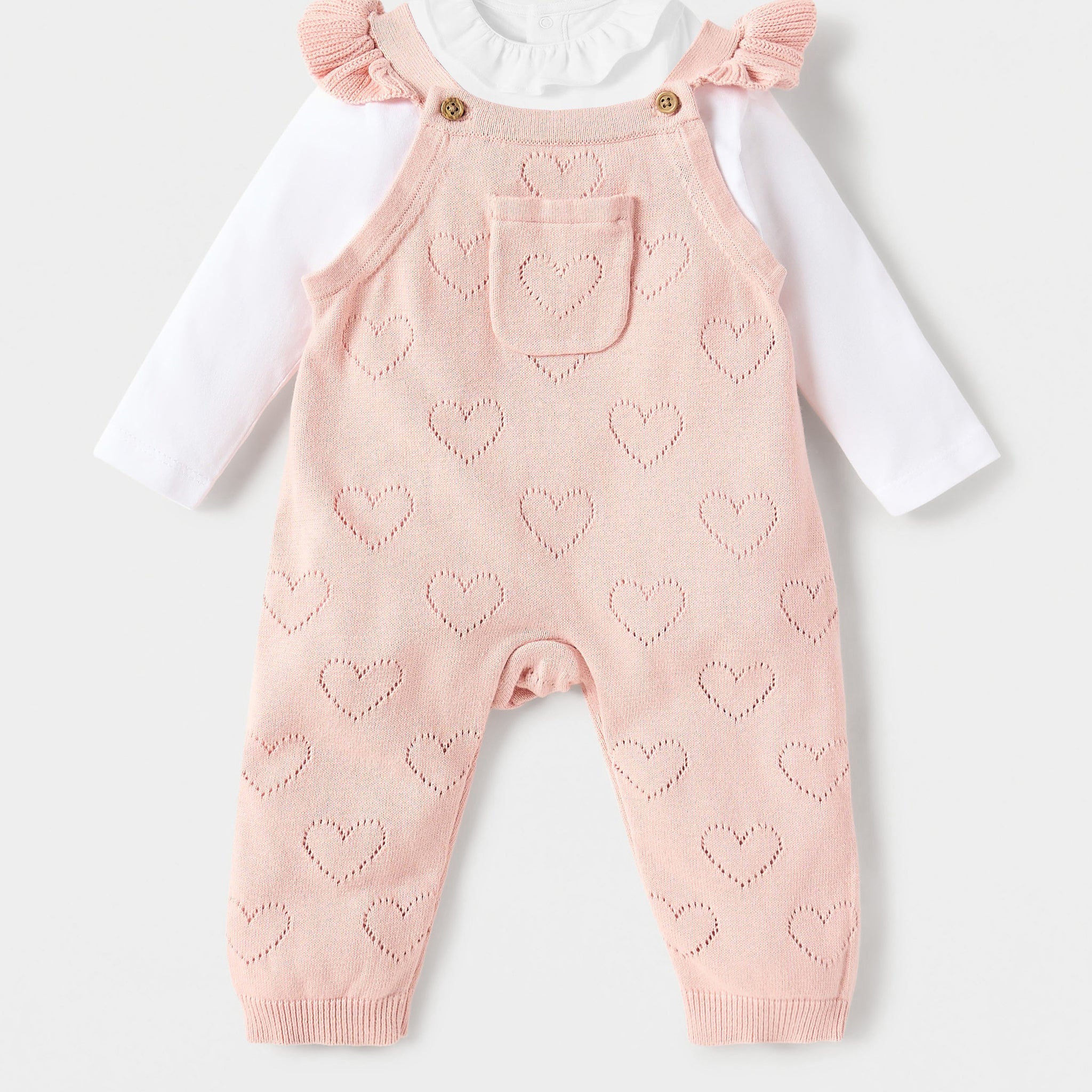 Baby Girls’ Pink Heart Knit Dungaree Set