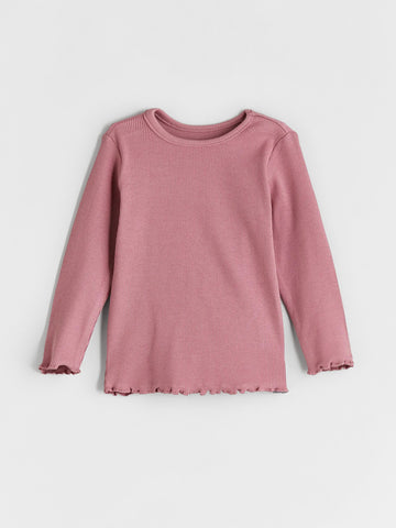 Toddler Girls’ Ribbed Cotton Full Sleeve Top – Dusty Pink