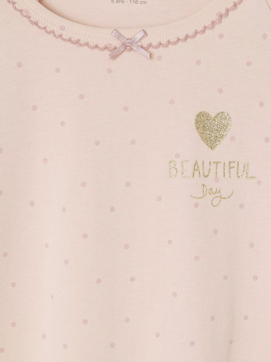 Girl's Pure Cotton Long Outfit | Light Pink, Polka Dot