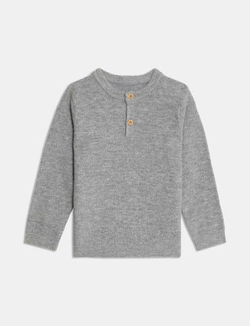 Boy's Henley Knitted Jumper | Grey
