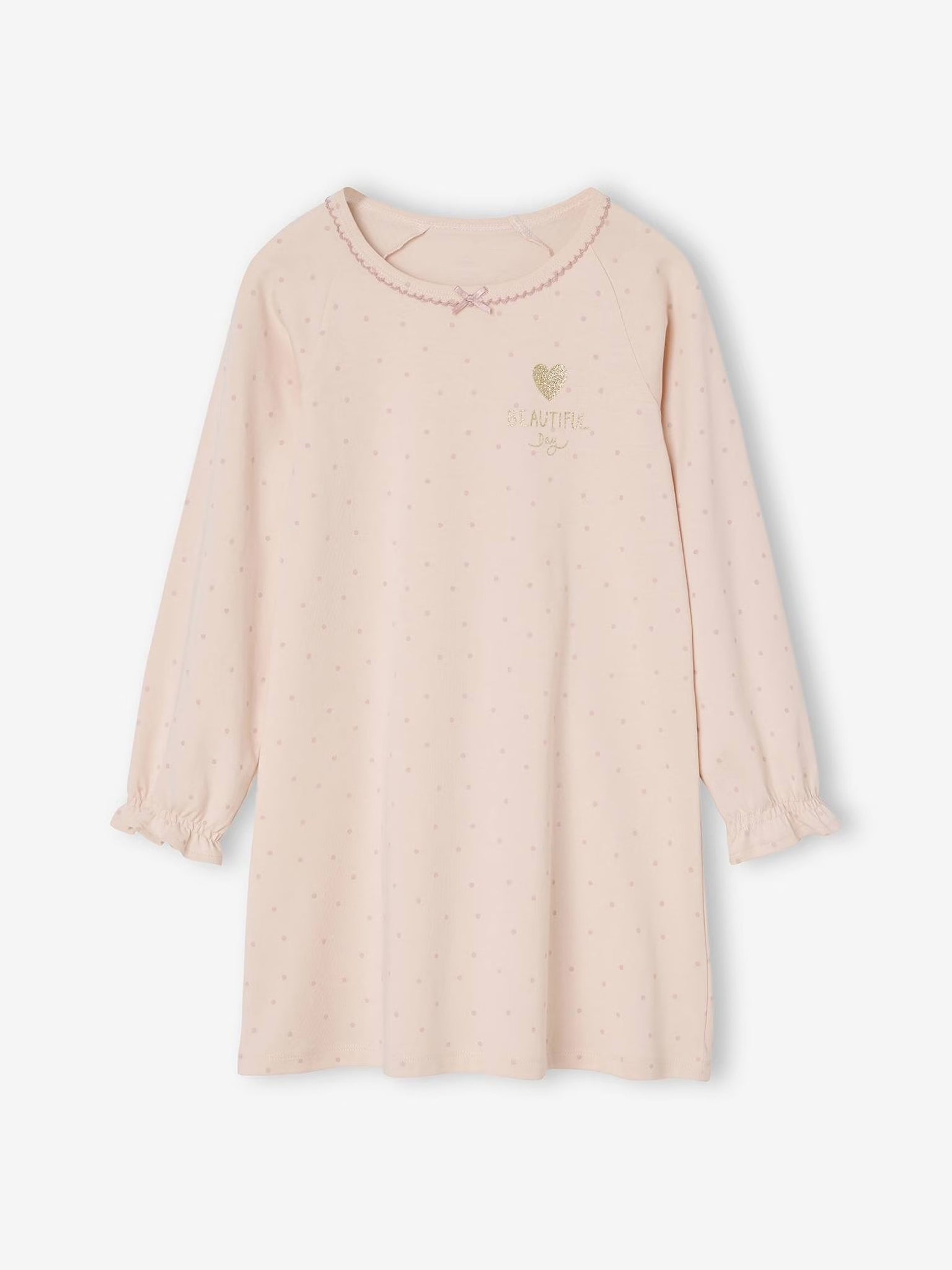 Girl's Pure Cotton Long Outfit | Light Pink, Polka Dot