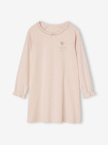 Girl's Pure Cotton Long Outfit | Light Pink, Polka Dot