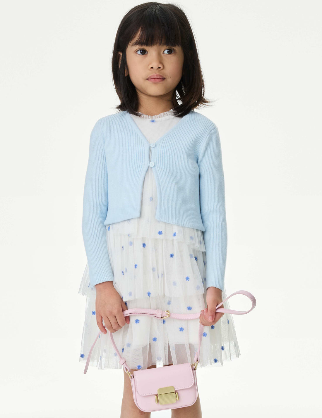 Girl's Pure Cotton Cropped Cardigan | Light Blue