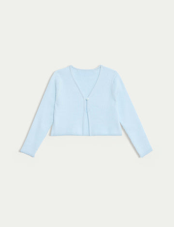 Girl's Pure Cotton Cropped Cardigan | Light Blue