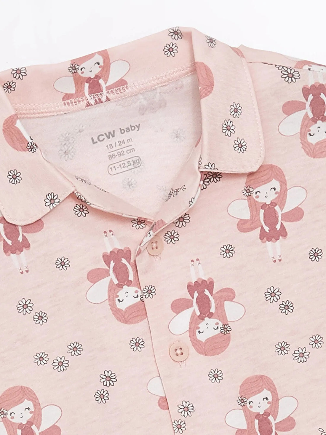 Toddler Girls Pink Fairy Print Long Sleeve Button-Down Shirt