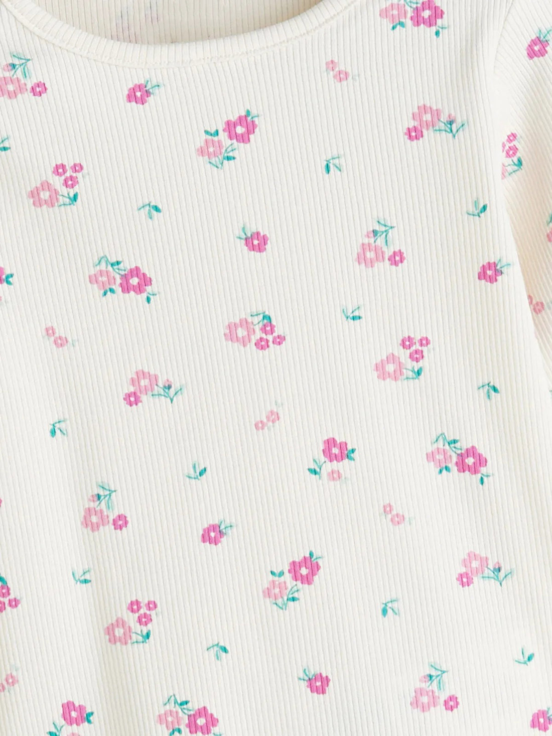 Girl's Round Neck Ribbed Cotton Long Sleeve T-shirt