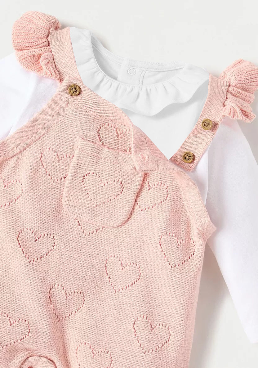Baby Girls’ Pink Heart Knit Dungaree Set