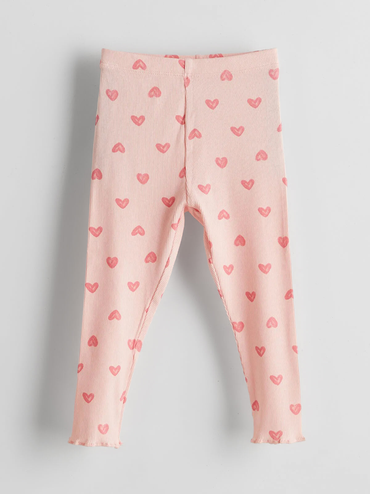 Toddler Girls’ Ribbed Cotton Heart Print Leggings – Light Pink
