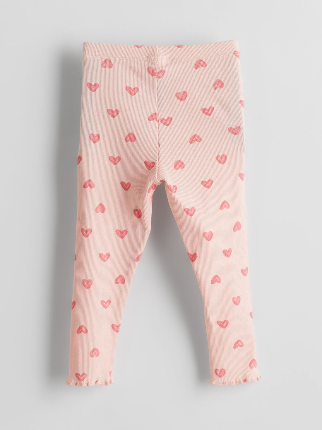 Toddler Girls’ Ribbed Cotton Heart Print Leggings – Light Pink