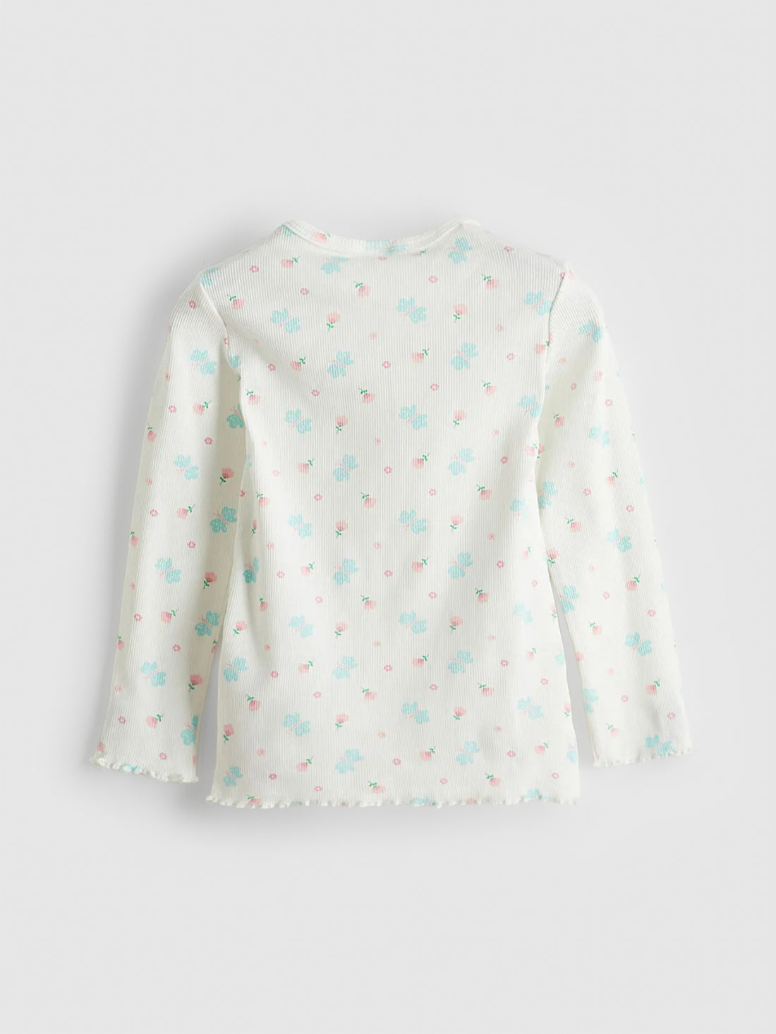 Girls' Floral Print Ribbed Cotton T-Shirt