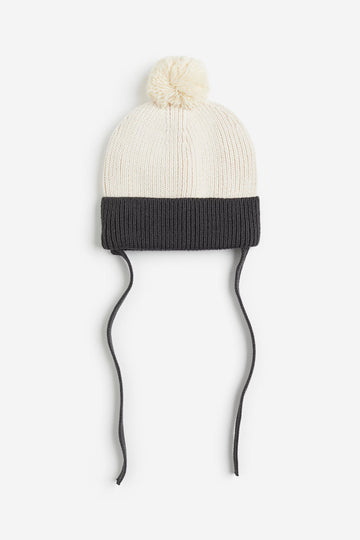Cream & Charcoal Knit Baby Winter Hat