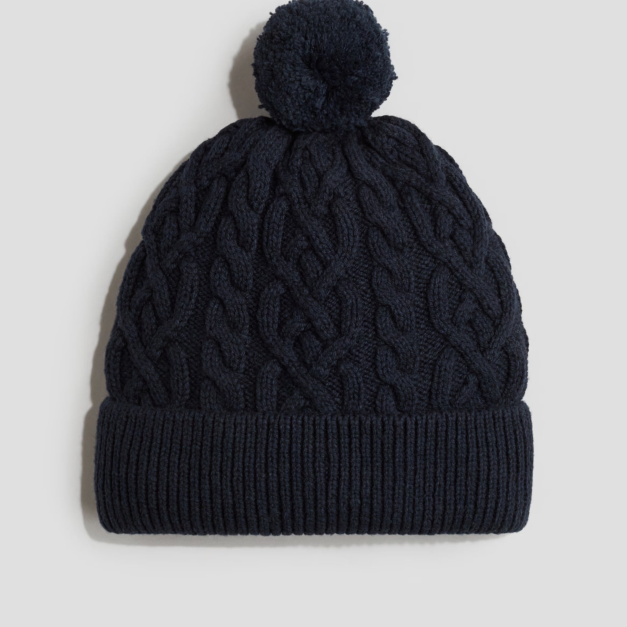 Navy Cable-Knit Pom-Pom Beanie