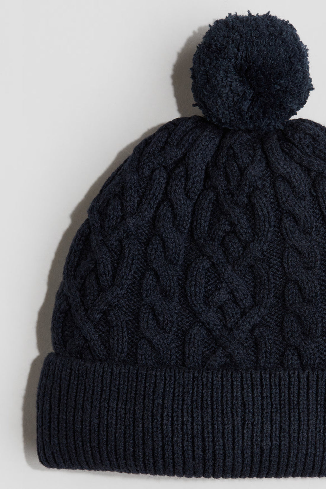 Navy Cable-Knit Pom-Pom Beanie