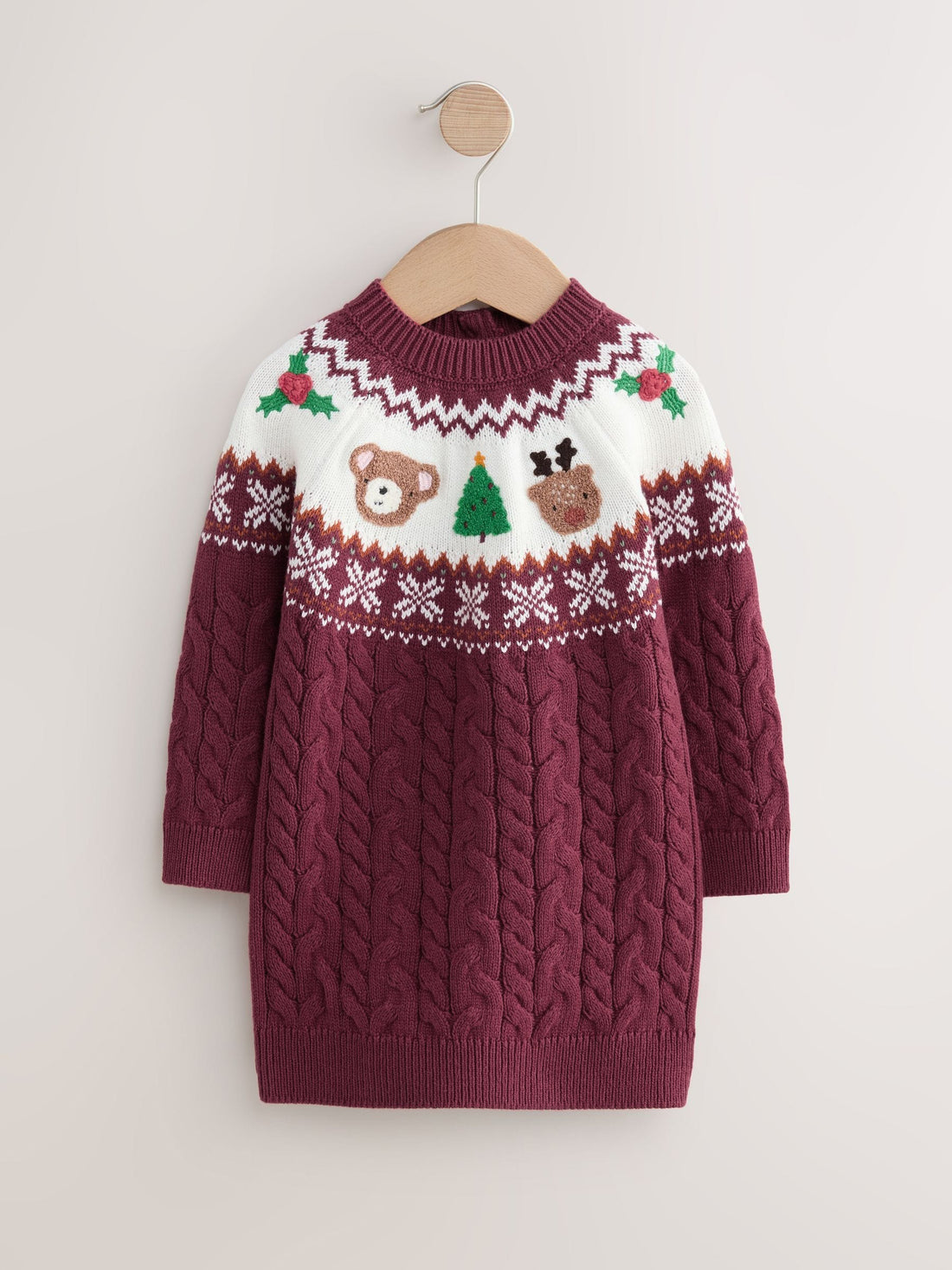 Toddler Girls’ Burgundy Fairisle Pattern Christmas Sweater Dress