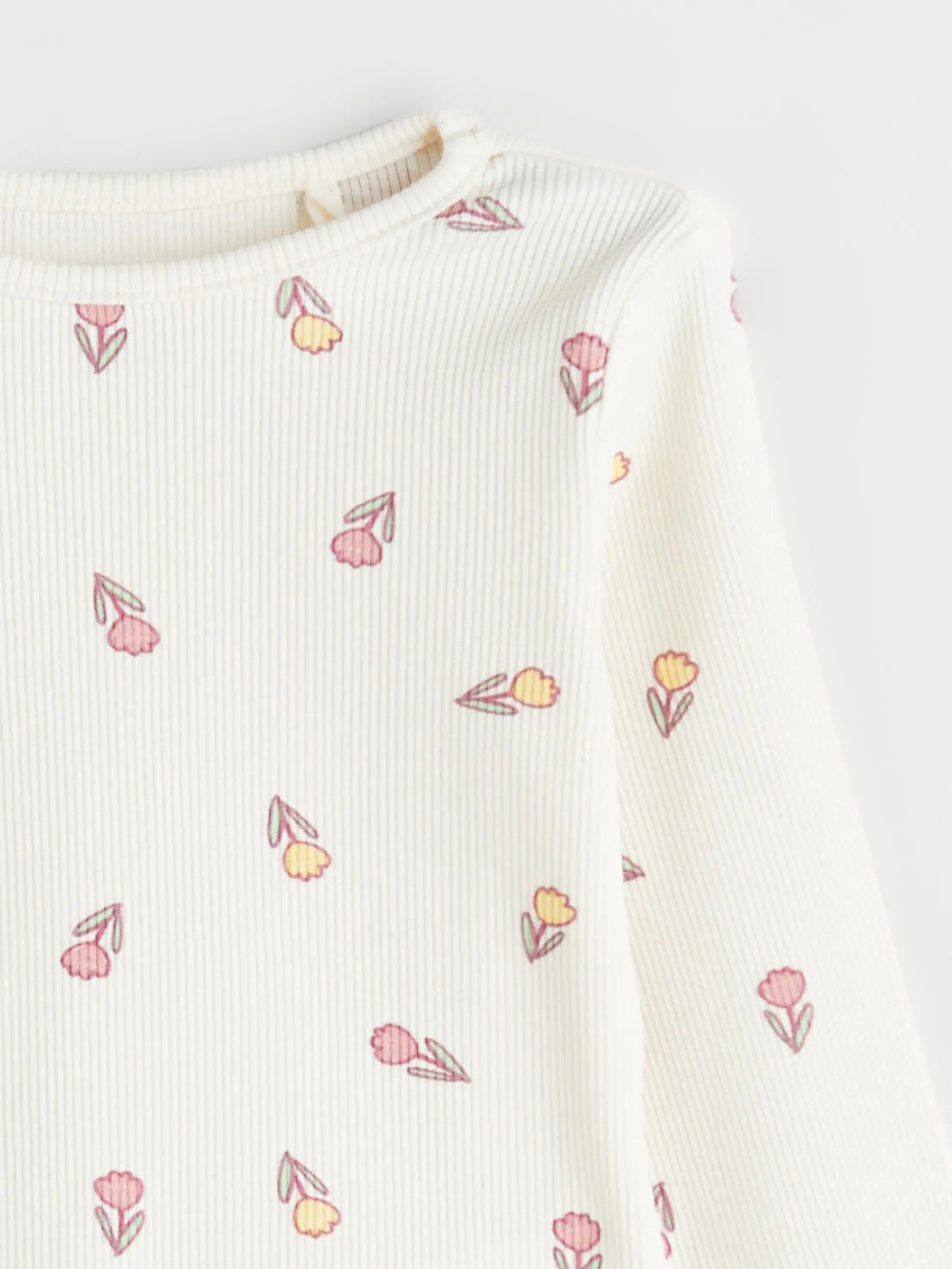 Girl's Ribbed Cotton Full Sleeve Floral Print T-shirt