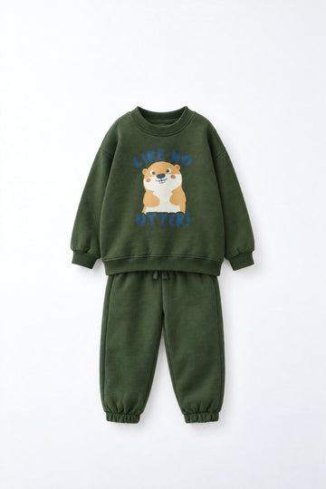 Infant Fleece 2-piece Sweatshirt & Jogger Set – Dark Olive