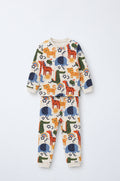 PTex Fashion kids’ safari animal print pyjama set, cream long-sleeve top and jogger bottoms with elephants, zebras, leopards and crocodiles