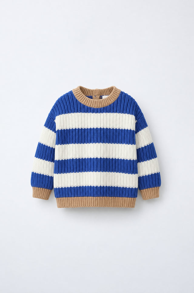 PTex Fashion – Infant Knit Striped Sweater – Blue/Ecru