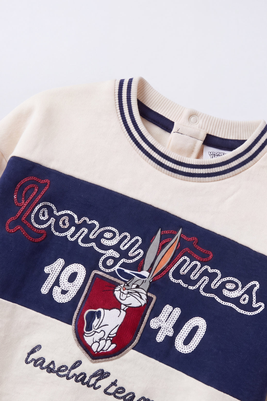 Infant sweatshirt and joggers set in beige and navy with embroidered graphics and striped rib cuffs – PTex Fashion