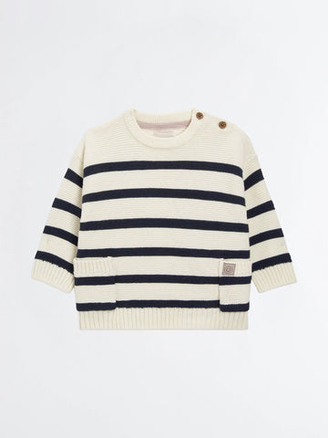 Baby Boy Striped Knit Sweater – Navy & Cream