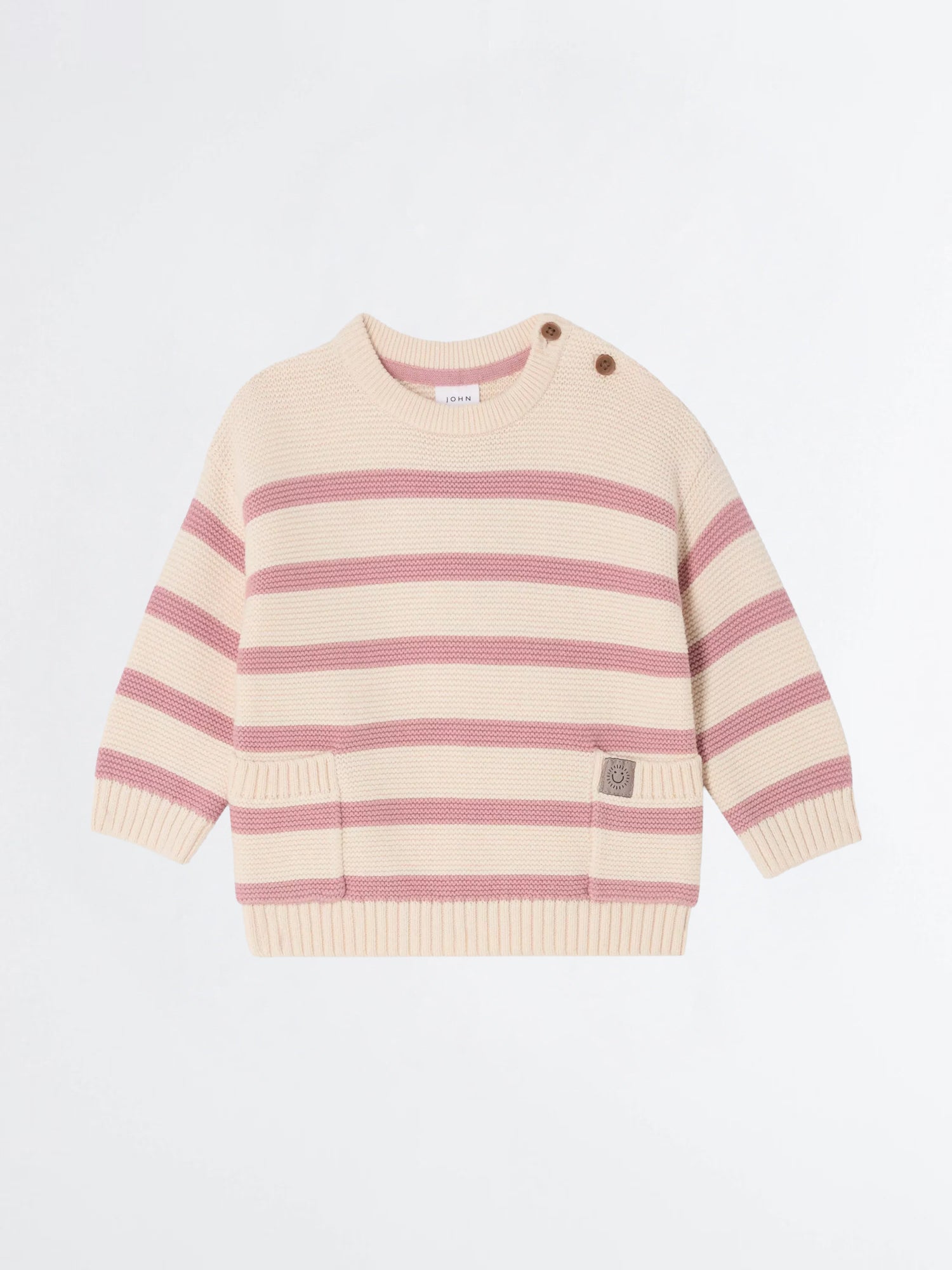 Baby Girl Striped Knit Sweater – Pink & Cream