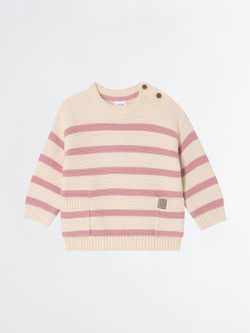 Baby Girl Striped Knit Sweater – Pink & Cream