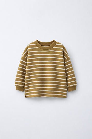 Kid's Relaxed-Fit Striped Sweatshirt – Olive & Ecru